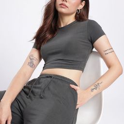 glitchez Cotton Terry Washed Crop Fitted T-shirt With Trousers-picture-53
