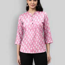 Lyra Pink Mandarin Collar Printed Top-image-56