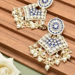 Zaveri Pearls Blue Meenakari Traditional Kundan & Pearls Dangler Earrings-ZPFK12227-3