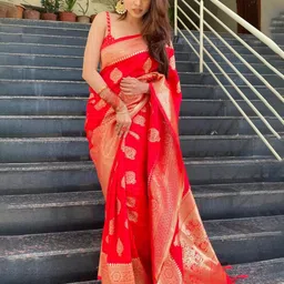 SHOP DROP Woven Design Zari Pure Silk Banarasi Saree-picture-25