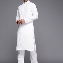 Manyavar Men White Solid Kurta with Pyjamas-image-84