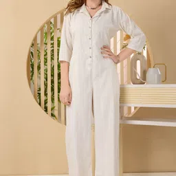 NIGHT FLOSS Women White Striped Basic Jumpsuit-image-32
