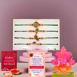 eCraftIndia Set Of 4 Rakhi Lord Ganesha Idol Greeting Card & Roli Chawal-image-47