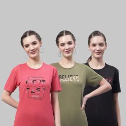 Vimal Jonney Pink & Green Cotton Printed Sports T-Shirt - Pack Of 3-image-89