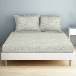 Spaces Printed Grey Viscose Double Bedsheet with 2 Pillow Covers-image-91