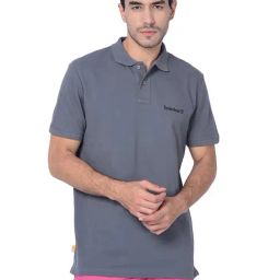 Timberland Grey Regular Fit Logo Print Polo T-Shirt-image-7