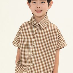 LULU & SKY Boys Oversized Fit Spread Collar Gingham Checked Casual Shirt-image-46