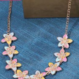Zaveri Pearls Multicolor Enamel Contemporary Floral Necklace-ZPFK15955-9