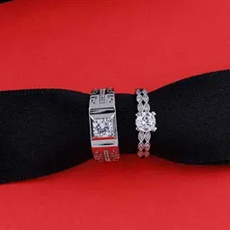 KARISHMA KREATIONS Set Of 2 Silver-Plated AD-Studded Adjustable Finger Rings-3