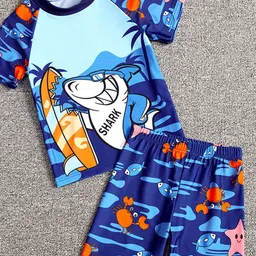 YK Girls Printed Short Sleeves Swim Set-image-0