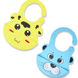 The Little Lookers Silicone Feeding Bibs Pack of 2 - Blue Yellow-14