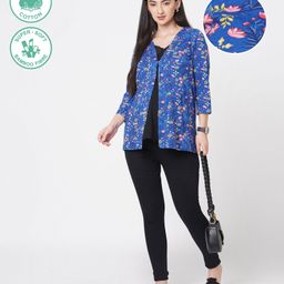 ECOMAMA Three Fourth Sleeves Organic Cotton & Bamboo Maternity Shrug Floral - Blue-picture-21