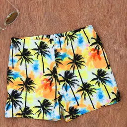 Yellow Bee All Over Palm Trees Printed Swimming Trunk - Black Orange Blue-picture-10