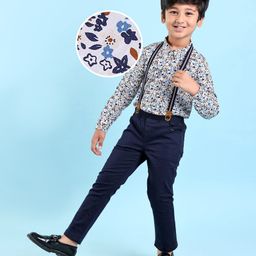 Mark & Mia Cotton Woven Full Sleeves Floral Printed Party Shirt & Trouser Set With Suspenders - Multicolour-image-88