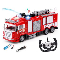 Fiddlerz Remote Control Fire Truck Smoke Spray Fire Brigade Rescue Truck 2.4 Ghz with Mist Water Spray Function Remote Control Toy for Kids - Red-21