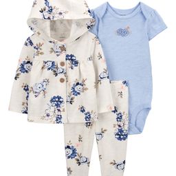 Carters 3 Piece Floral Little Cardigan Set - White & Blue-image-4