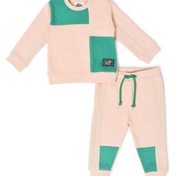 Mi Arcus 100% Cotton Full Sleeves Colour Block Sweatshirt & Pajama Pre Winter Wear  Set - Light Pink-image-86
