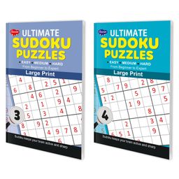 Set Of 2 Ultimate Sudoku Puzzles From Beginner to Expert Easy Medium Hard 3 & 4 Large Print with Answers-9
