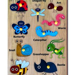 YaY Play Insects Wooden Animals Knob and Peg Board Puzzles- 10 Pieces-34