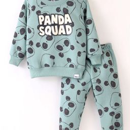 Teddy Cotton Fleece Knit Full Sleeves Winter Night Suit Panda Print - Green-image-31