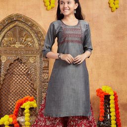 Aarika Three Fourth Sleeves Ethnic Motif Printed Straight Cut Kurta - Grey-image-37