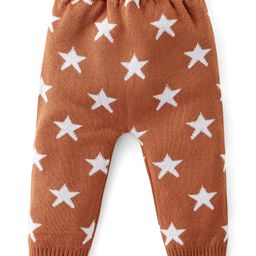 Babyhug Knit Full Length Fleece & Woollen Pant with Star Print - Brown-image-58