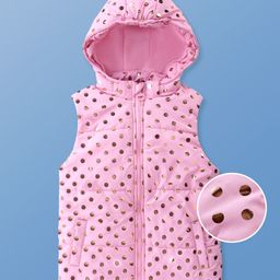 Pine Kids Sleeveless Padded Hooded Jacket with Foil Polka Dots Print - Baby Pink-image-69