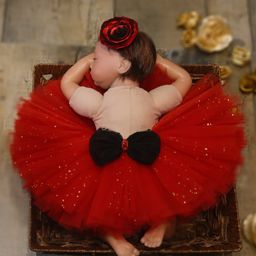 TINY MINY MEE Bow Detailed Shimmer Tutu Skirt & Floral Applique Headband Set - Red-image-16