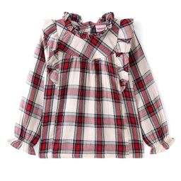 Babyhug Rayon Knit Full Sleeves Checkered Top with Frill Detailing - Off White-image-89