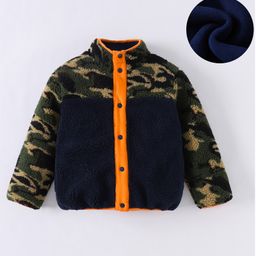 Kookie Kids Full Sleeves High Neck Winter Fur Jacket with Colour Block & Camouflage Design - Black-image-19