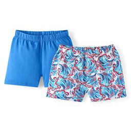 Honeyhap Premium Knit Knee Length Waves Printed Cycling Shorts Pack of 2 - Blue Aster & Bright White-image-34