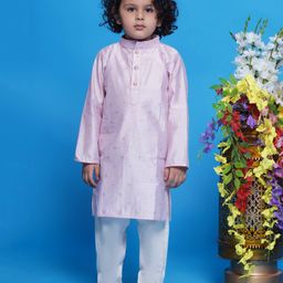 Little Bansi Cotton Silk Full Sleeves Boota Work Kurta With Pyjama - Baby Pink-image-6