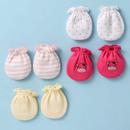 Ben Benny 100% Cotton Knit Mittens with Hearts & Cow Print & Stripes Pack of 4 - Multicolor-picture-14