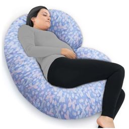COOZLY C Shaped Pregnancy Pillow | Maternity Pillow|100% Cotton Removable Covers- Butterfly Grey-10