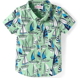 Babyhug Cotton Knit Half Sleeves Shirt With Boat Print - Light Green-image-57