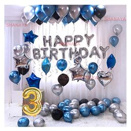 Bubble Trouble Birthday Decoration Items| 3rd Birthday Decoration For Girls Boys Husband Wife| Birthday Decoration Set Kit| 60Pcs Includes Happy Birthday Silver Foil Blue Black Silver Metallic Balloons No3 Foil-image-22