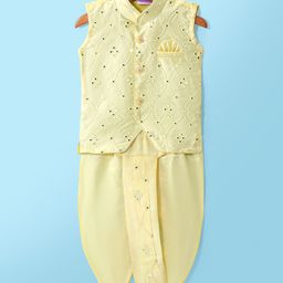 Ridokidz Sleeveless Mirror Work Embellished & Embroidered Coordinating Dhoti Kurta - Lemon-image-47