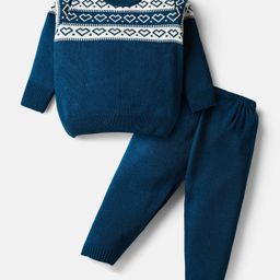 Babyhug Knitted Full Sleeves Pullover Sweater Set With Heart Design - Teal Blue-picture-19