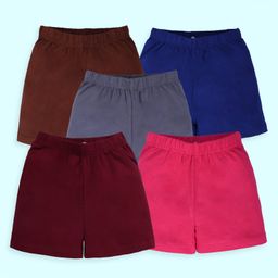 Kiddopanti Cotton Lycra Knit Pack Of 5 Solid Cycling Shorts - Maroon Brown Lilac Royal Blue & Light Grey-image-20