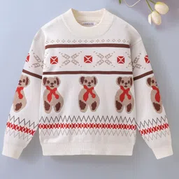 Mark & Mia Viscose Full Sleeves Pullover Sweater with Teddy Design - White-picture-29