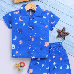 TOONYPORT Cotton Knit Half Sleeves Space Theme Printed Coordinating Shirt & Shorts Set - Blue-picture-23