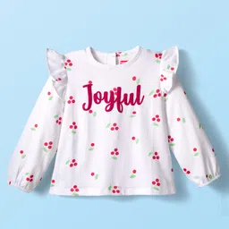 Babyhug 100% Cotton Knit Full Top with Tropical Print & Joyfull Text Print - White-picture-23