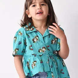 Sangria Girls Unicorn Printed Pure Cotton High Low Top-picture-7