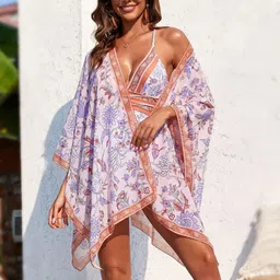 Addery Floral Printed V Neck Bodysuit With Sheer Cover-Up Set-image-54