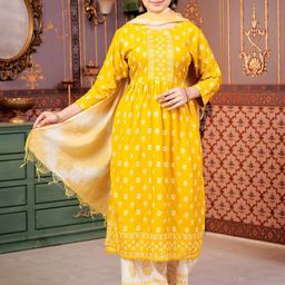 Sangria Girls Floral Printed Round Neck Kurta With Palazzo And Dupatta-image-6