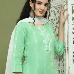 Jompers Women Regular Thread Work Kurta with Palazzos & With Dupatta image 5