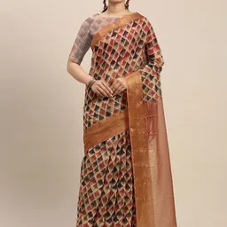 KALINI Printed Ikat Saree With Blouse Piece-image-71