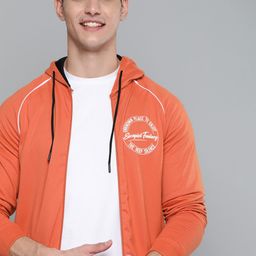 Mast & Harbour Men Orange Solid Hooded Sweatshirt-image-12