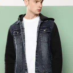 VOXATI Men Washed Hooded Denim Jacket-image-40