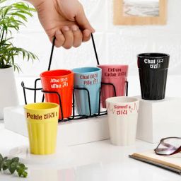 Personalized Vibrant Multi-Colour Cutting Chai Cups - Set Of 6-7